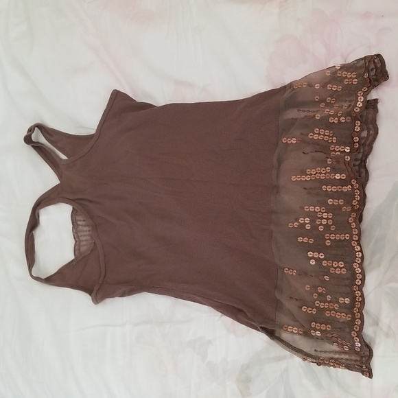 Licorice brown sequin tank top (M) - Picture 3 of 6